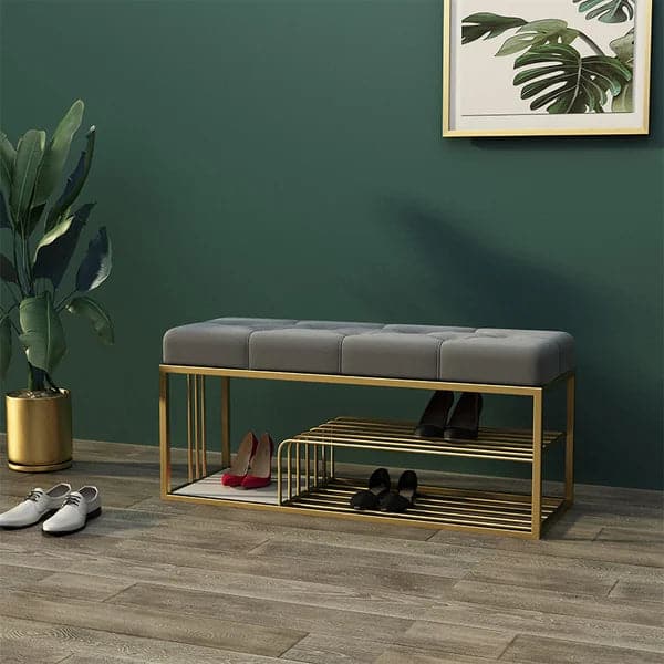 23.6 Modern Upholstered Gray Shoe Rack Flip-Top Entryway Bench with Open Storage
