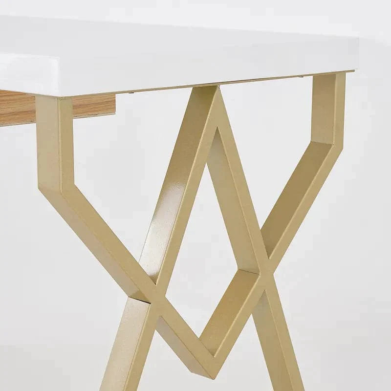 47" Modern Rectangular White Writing Desk Metal Base Wooden Home Office Desk with Drawer
