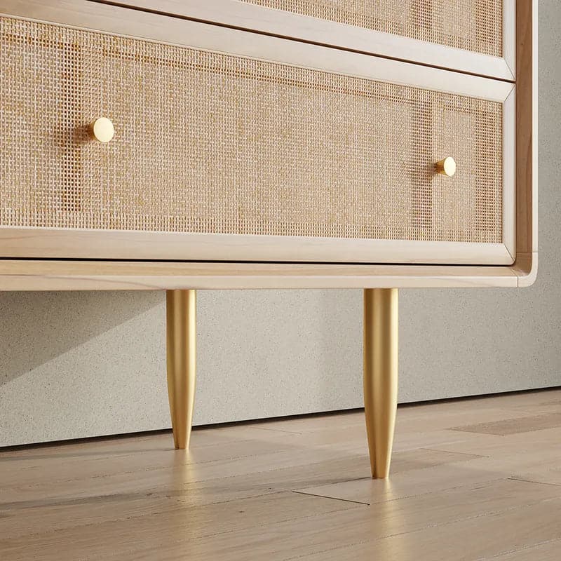 53" Nordic Natural Bedroom Dresser with 6 Drawers Rattan Woven in Gold
