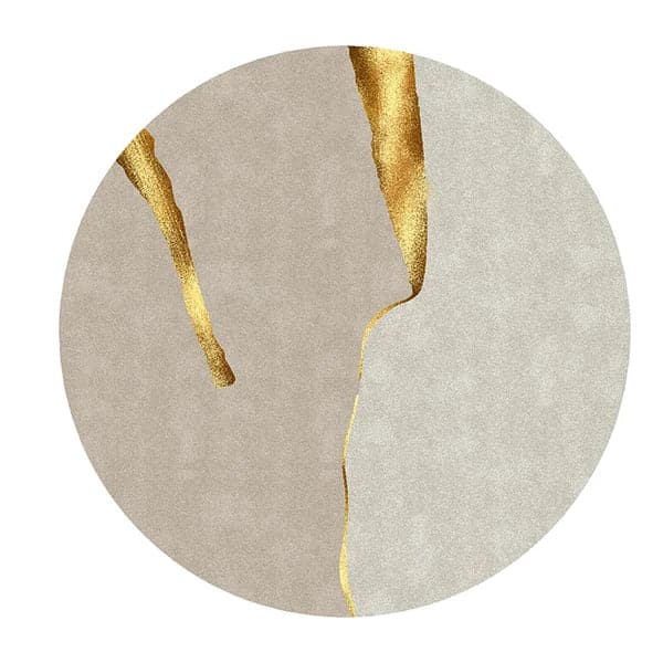 7' x 7' Circular Modern & Creative & Light Luxury Khaki & Gold Area Rug Nylon Rug