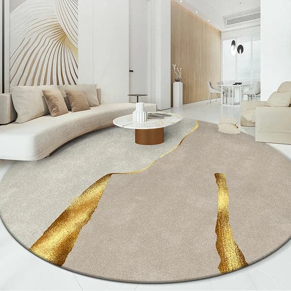 7' x 7' Circular Modern & Creative & Light Luxury Khaki & Gold Area Rug Nylon Rug