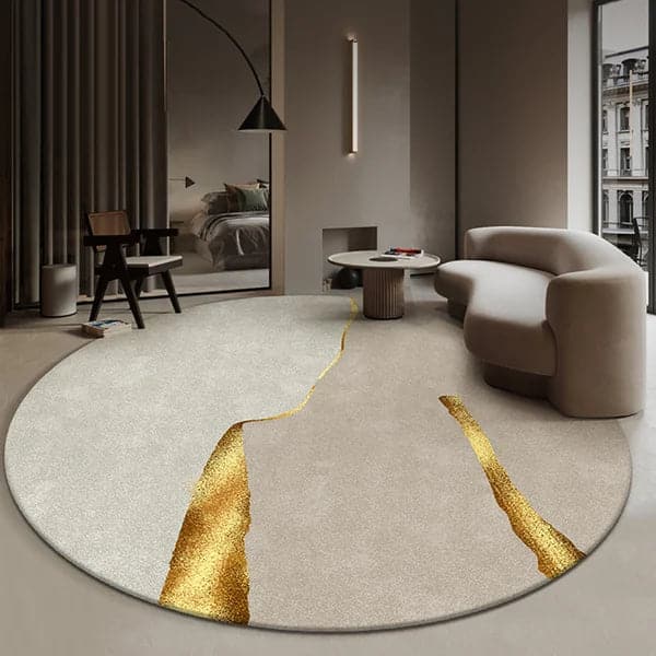 7' x 7' Circular Modern & Creative & Light Luxury Khaki & Gold Area Rug Nylon Rug