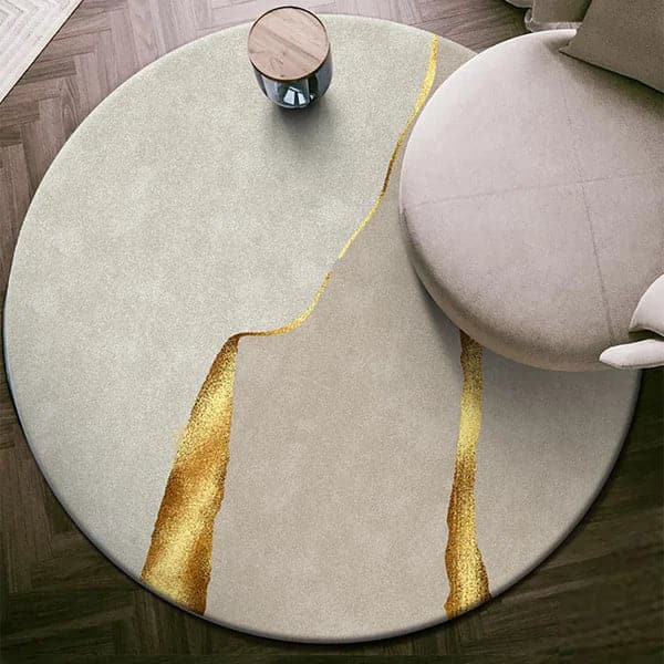 7' x 7' Circular Modern & Creative & Light Luxury Khaki & Gold Area Rug Nylon Rug