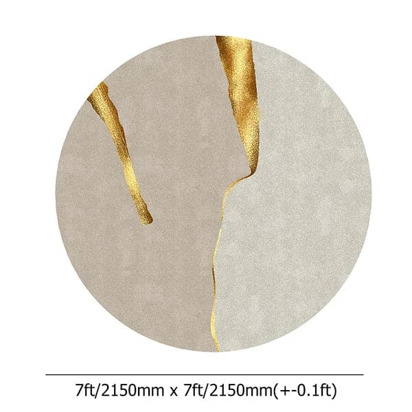 7' x 7' Circular Modern & Creative & Light Luxury Khaki & Gold Area Rug Nylon Rug