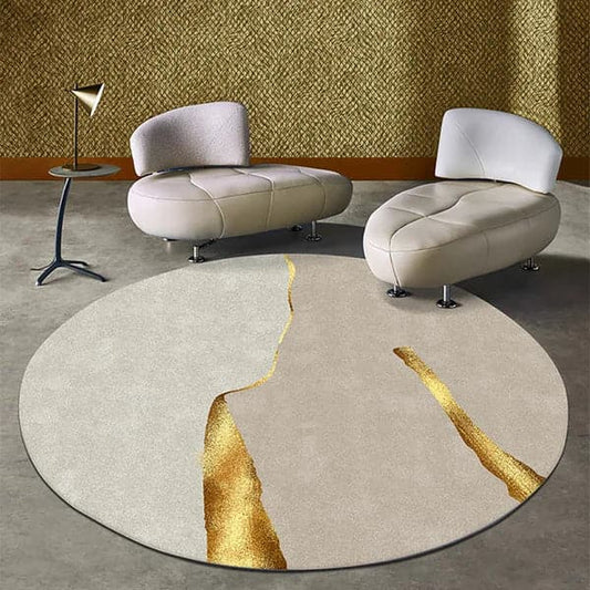 7' x 7' Circular Modern & Creative & Light Luxury Khaki & Gold Area Rug Nylon Rug