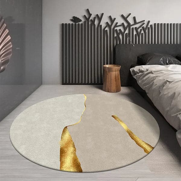 7' x 7' Circular Modern & Creative & Light Luxury Khaki & Gold Area Rug Nylon Rug