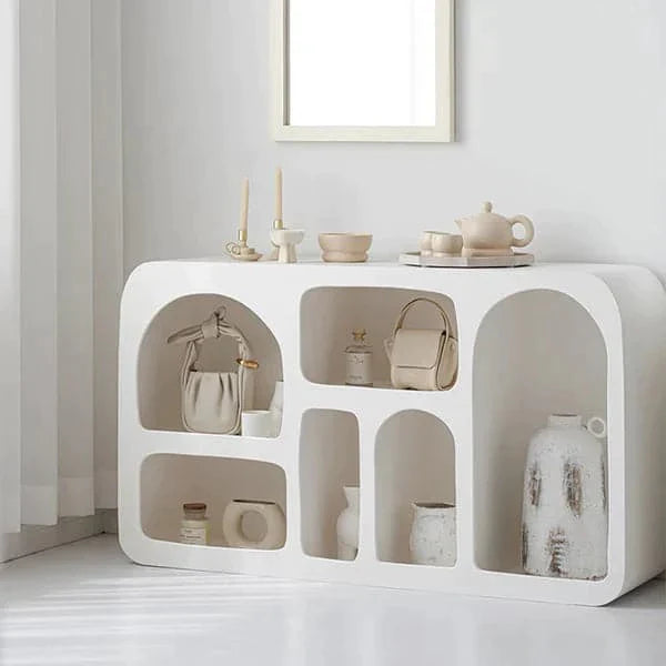Storage Japandi Console Table White Arched Shelves Entryway Cabinet