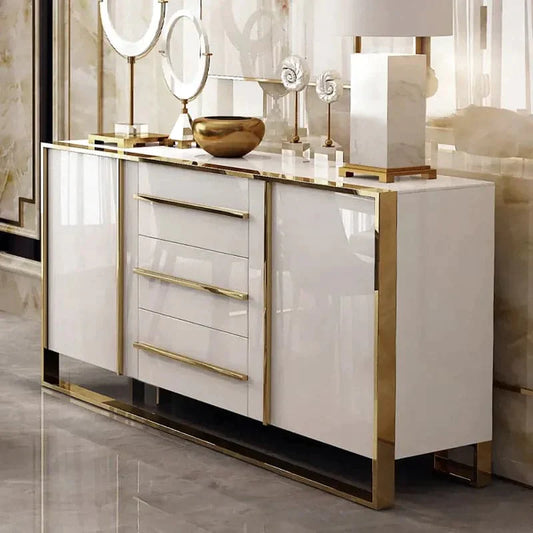 59" Glossy White Buffet & Sideboard with 3 Drawers & 2 Doors