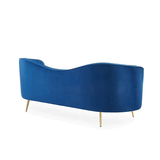 Luxury Blue Velvet Sofa Set 3 Pieces Living Room Set Curved 3-Seater Loveseat