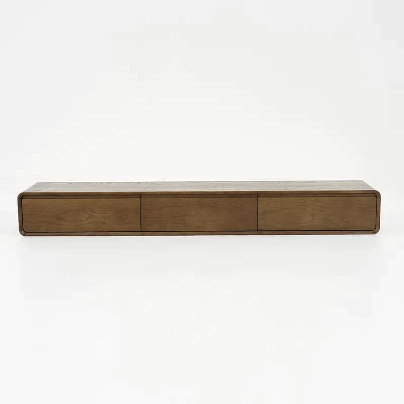 Mid Century Floating Wood TV Stand in Walnut with 3 Drawers for TVs Up to 85"