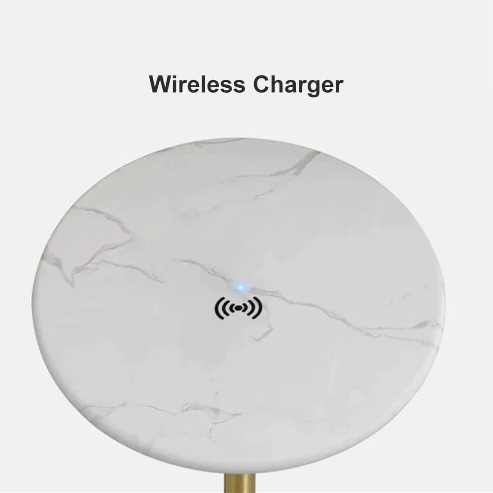 Modern Arc Floor Lamp with Shelf & Wireless Charger & USB Charging Port