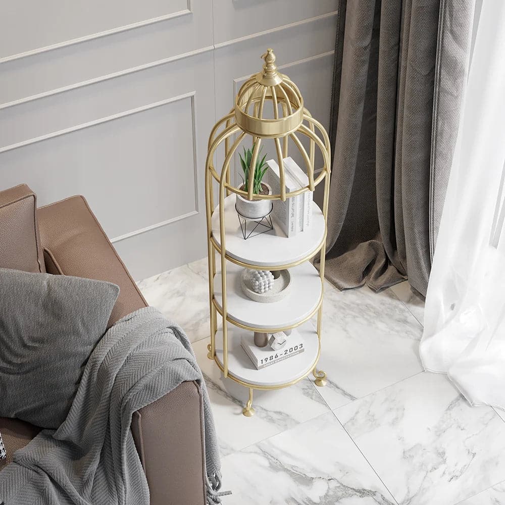 Modern Bird Cage Shaped Plant Flower Stand Bathroom Storage Tower Gold Bookcase