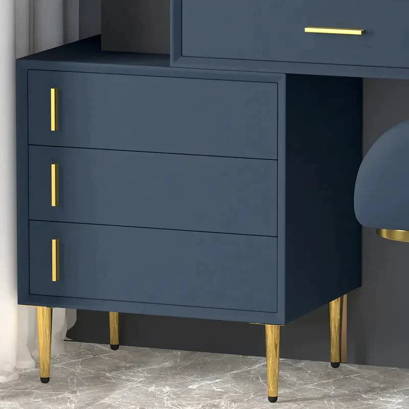 Modern Blue Makeup Vanity Set Retracted Dressing Table Cabinet&Stool&Mirror Included