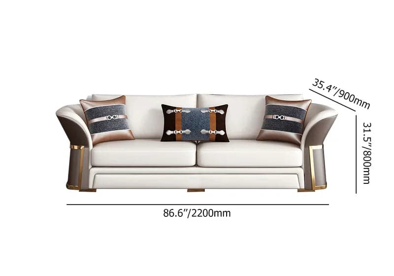 Modern Faux Leather Living Room Sofa Set in Brown & White Set of 3