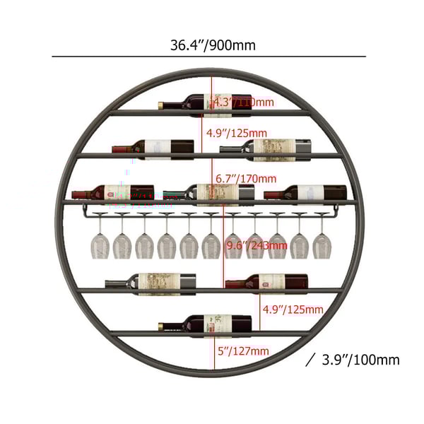 Modern Metal Black Round Wine Rack Wall Mounted Wine Rack Glass Rack