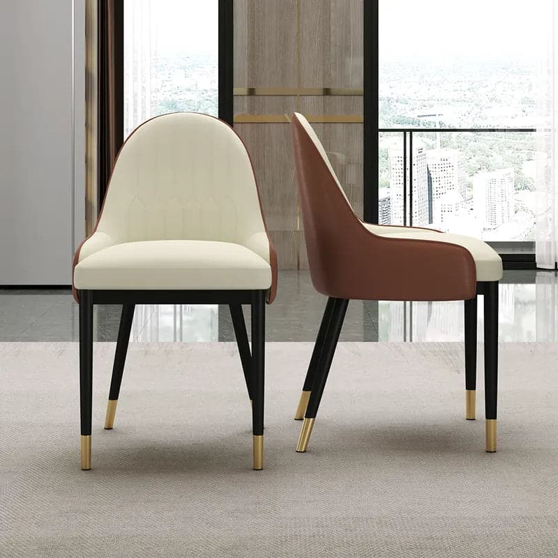 Modern Mid-Century Beige & Brown Faux Leather Upholstered Dining Chair (Set of 2)