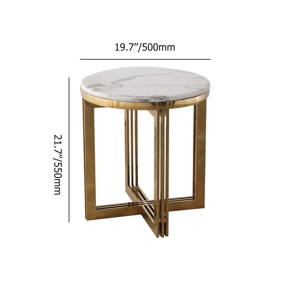 Modern Round Marble-top End Table Side Table in White & Gold