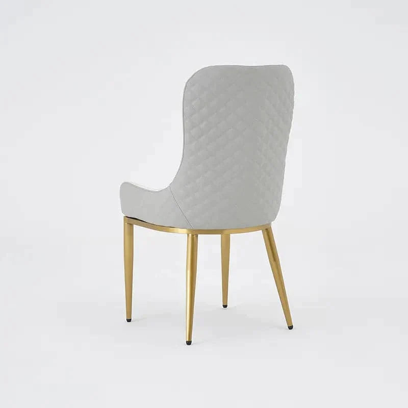 Modern Wingback Dining Chair Gray PU Leather Upholstered Side Chair Set of 2 Gold Legs