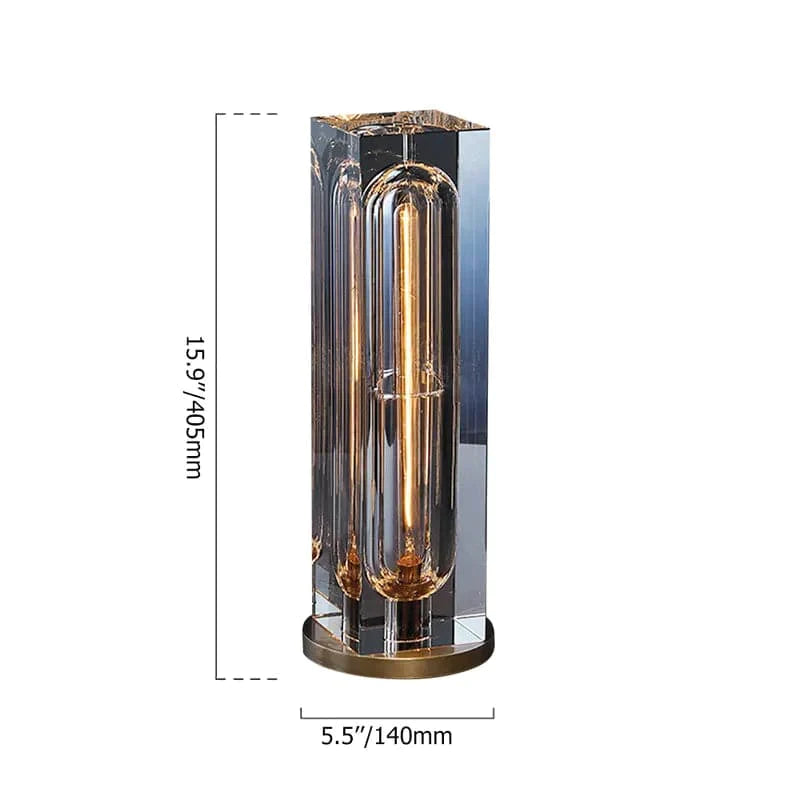 Postmodern 1-Light Crystal Table Lamp with On Off Switch in Antique Brass