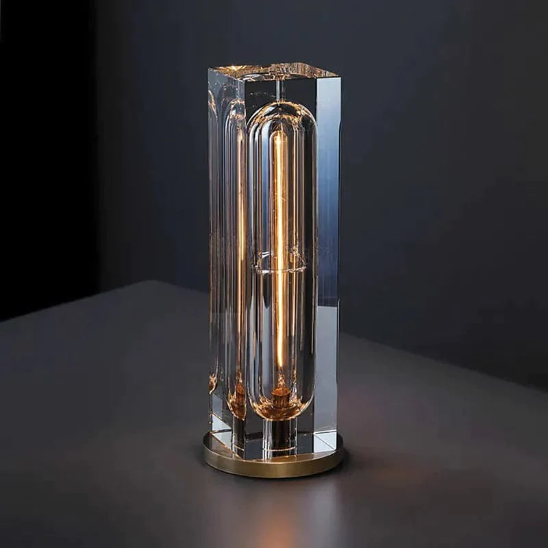 Postmodern 1-Light Crystal Table Lamp with On Off Switch in Antique Brass