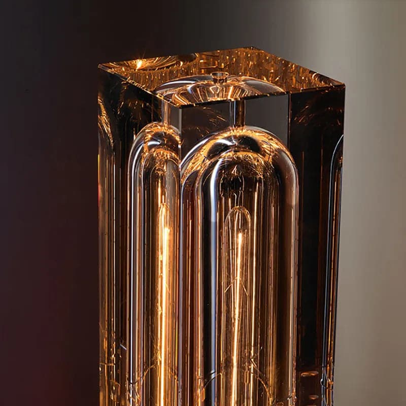 Postmodern 1-Light Crystal Table Lamp with On Off Switch in Antique Brass