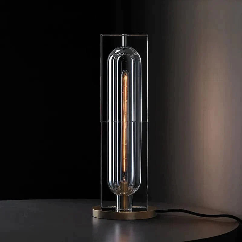 Postmodern 1-Light Crystal Table Lamp with On Off Switch in Antique Brass