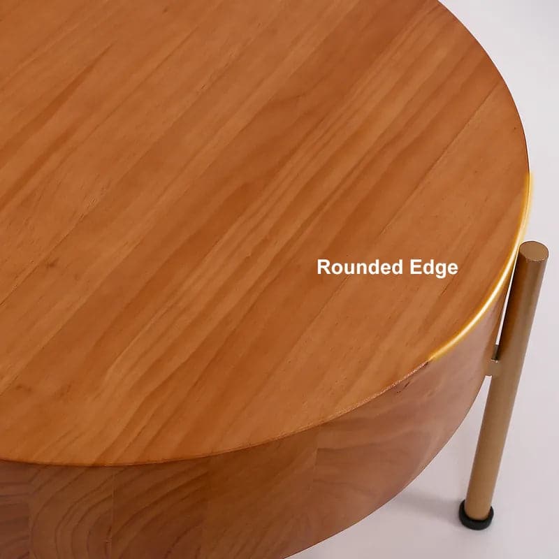 Rustic Round Coffee Table with Solid Wood Tabletop Metal Legs