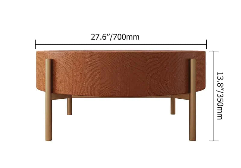 Rustic Round Coffee Table with Solid Wood Tabletop Metal Legs