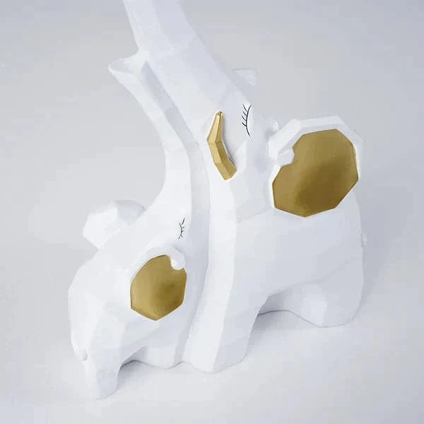 White & Gold End Table with Tray Top Decor Elephant Shape Side Table