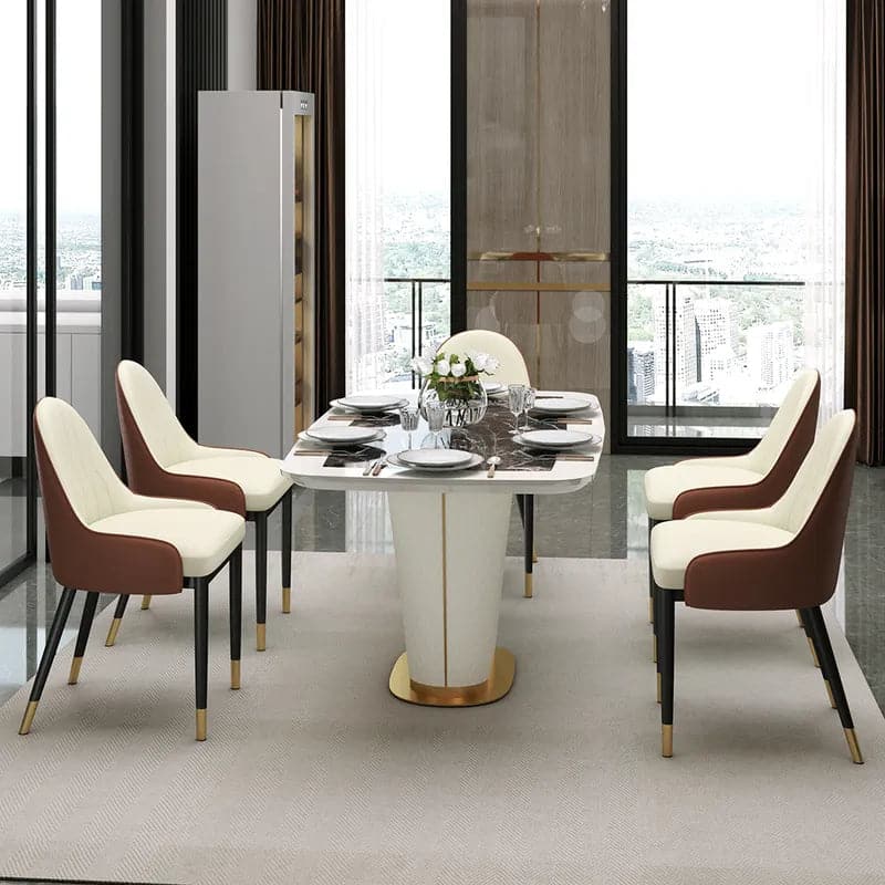 Modern Mid-Century Beige & Brown Faux Leather Upholstered Dining Chair (Set of 2)
