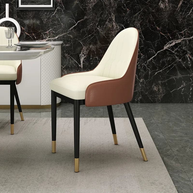 Modern Mid-Century Beige & Brown Faux Leather Upholstered Dining Chair (Set of 2)