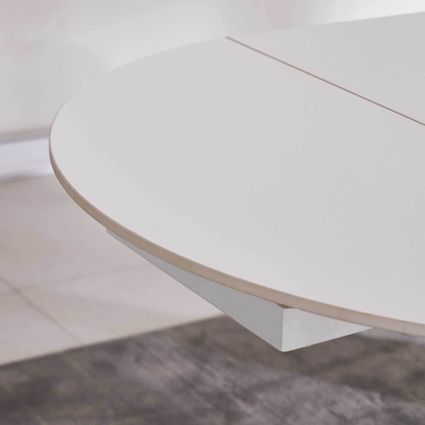 94.9" Modern Oval Extendable White Dining Table For 8 Seater With Sintered Stone Top & Stainless Steel Base