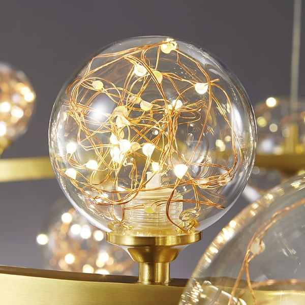 Gold 12-Light Glass Globe LED Chandelier with Adjustable Cable