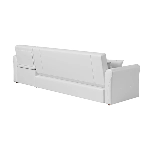 109" Power Reclining Sleeper Sofa Bed Convertible White Leath-Aire Tufted Upholstered