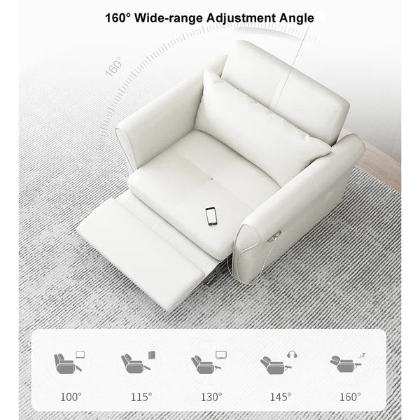 109" Power Reclining Sleeper Sofa Bed Convertible White Leath-Aire Tufted Upholstered