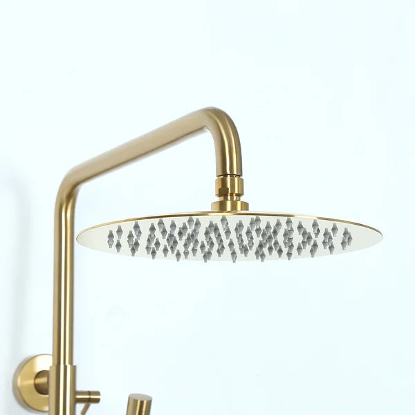 10" Modern Luxury Exposed Shower Fixture Thermostatic Rainfall Shower Head Brushed Gold