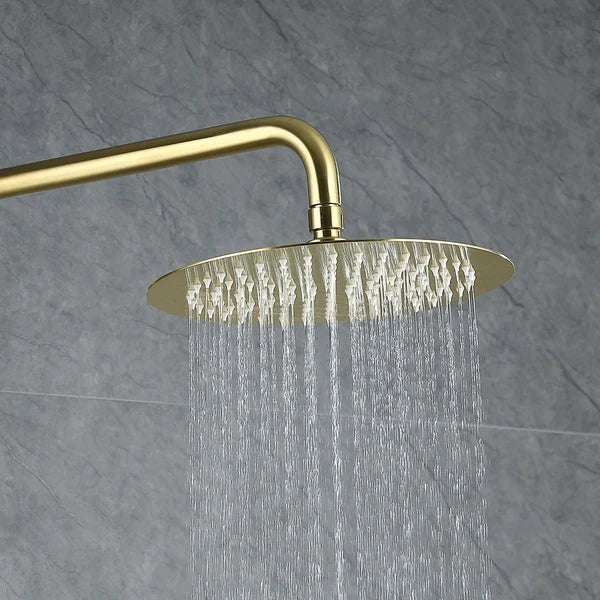 10" Modern Luxury Exposed Shower Fixture Thermostatic Rainfall Shower Head Brushed Gold