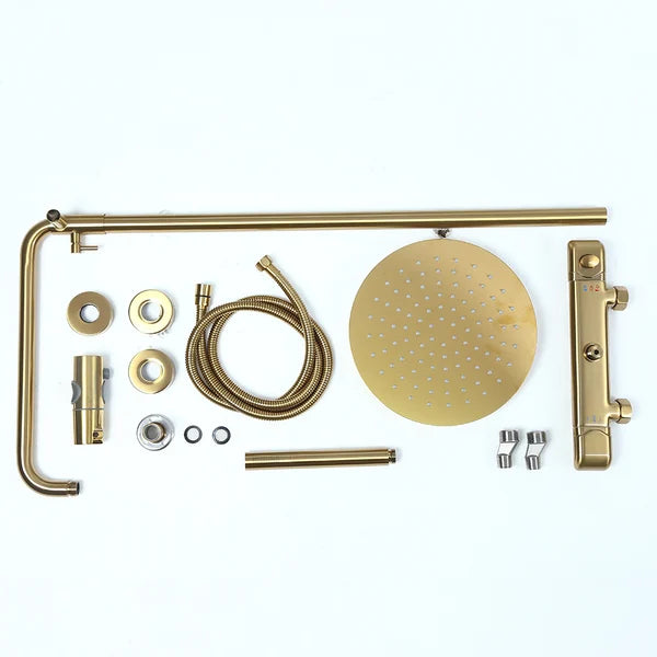 10" Modern Luxury Exposed Shower Fixture Thermostatic Rainfall Shower Head Brushed Gold