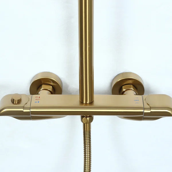 10" Modern Luxury Exposed Shower Fixture Thermostatic Rainfall Shower Head Brushed Gold