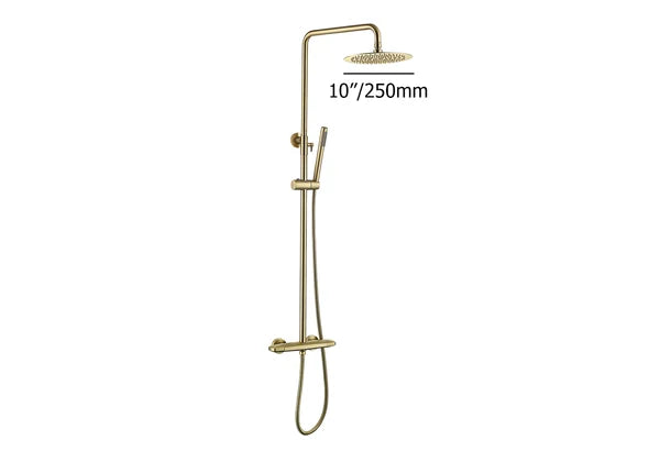 10" Modern Luxury Exposed Shower Fixture Thermostatic Rainfall Shower Head Brushed Gold