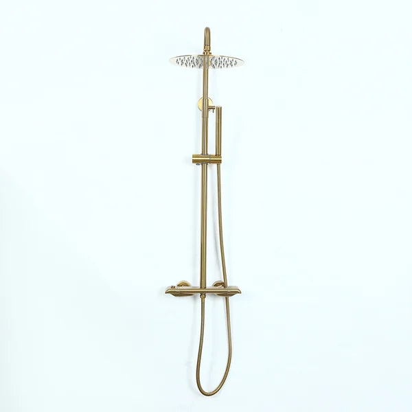 10" Modern Luxury Exposed Shower Fixture Thermostatic Rainfall Shower Head Brushed Gold