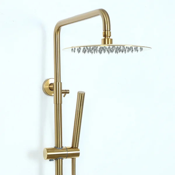 10" Modern Luxury Exposed Shower Fixture Thermostatic Rainfall Shower Head Brushed Gold