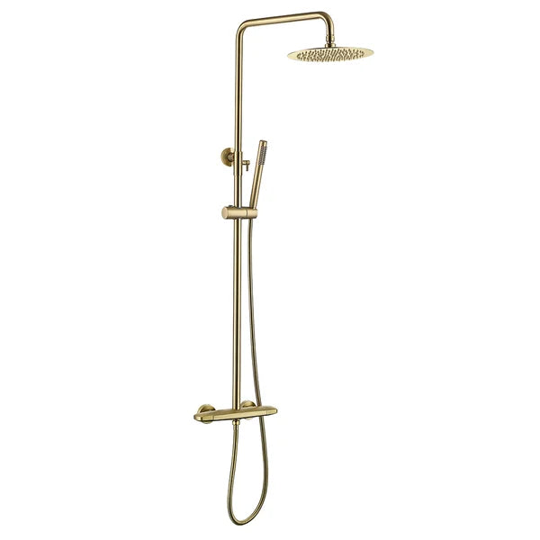 10" Modern Luxury Exposed Shower Fixture Thermostatic Rainfall Shower Head Brushed Gold