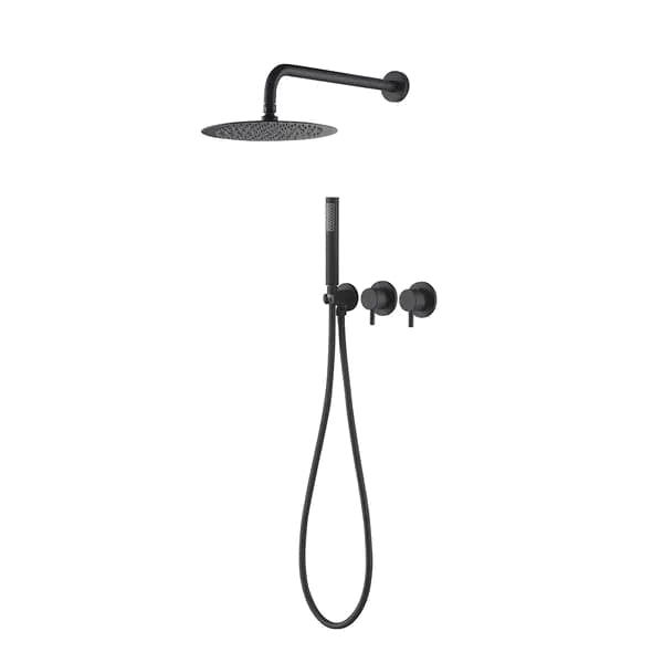 10" Wall-Mounted Round Black Shower System 2-Function with Hand Shower