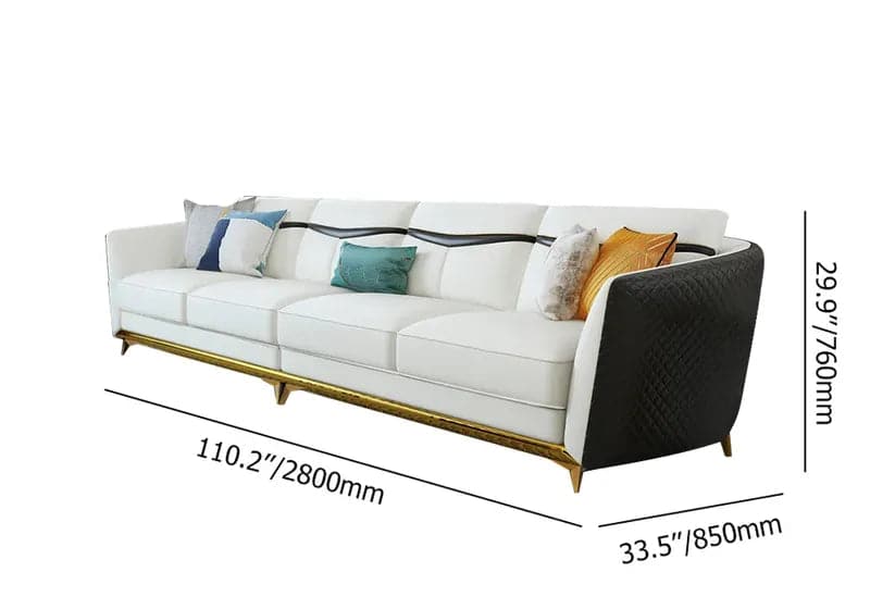 110.2" Modern Faux Leather 4-Seater Sofa with Stainless Steel Frame