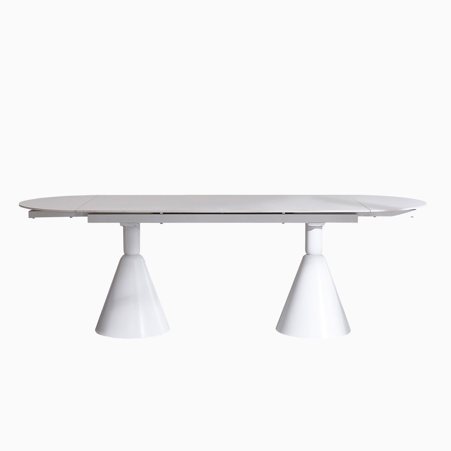 94.9" Modern Oval Extendable White Dining Table For 8 Seater With Sintered Stone Top & Stainless Steel Base