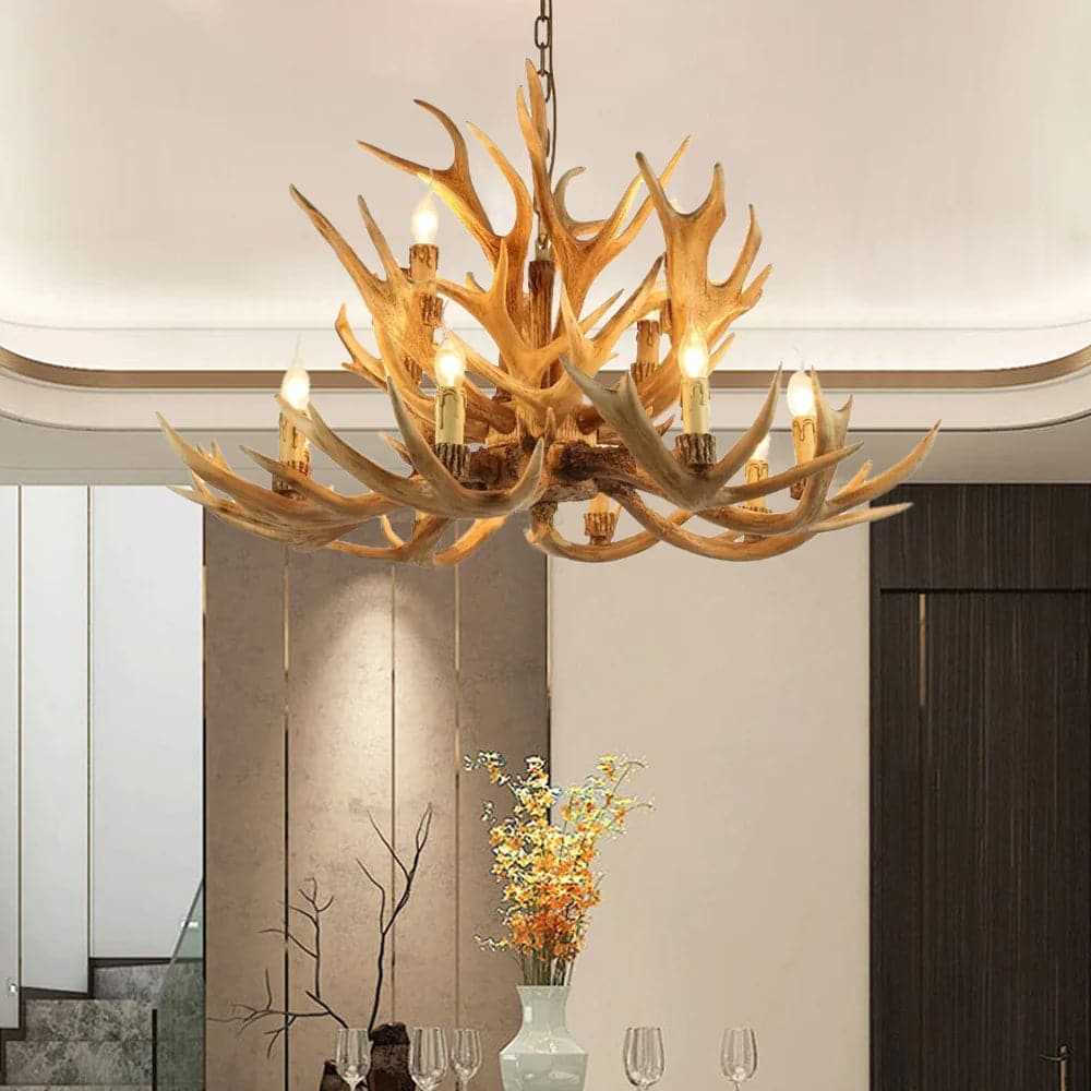 12-Light Rustic Antler Tiered Chandelier Candle Resin Cascade Ceiling Light