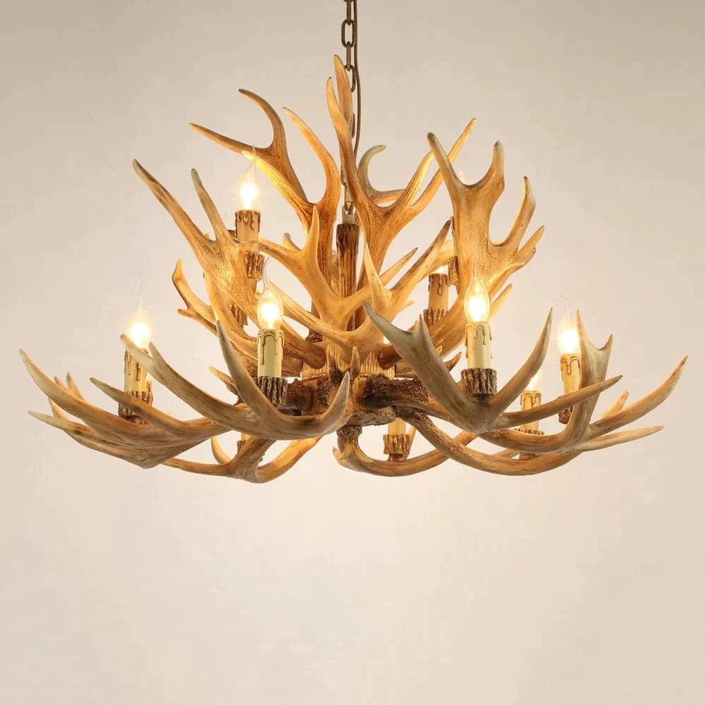 12-Light Rustic Antler Tiered Chandelier Candle Resin Cascade Ceiling Light