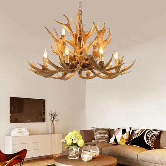 12-Light Rustic Antler Tiered Chandelier Candle Resin Cascade Ceiling Light