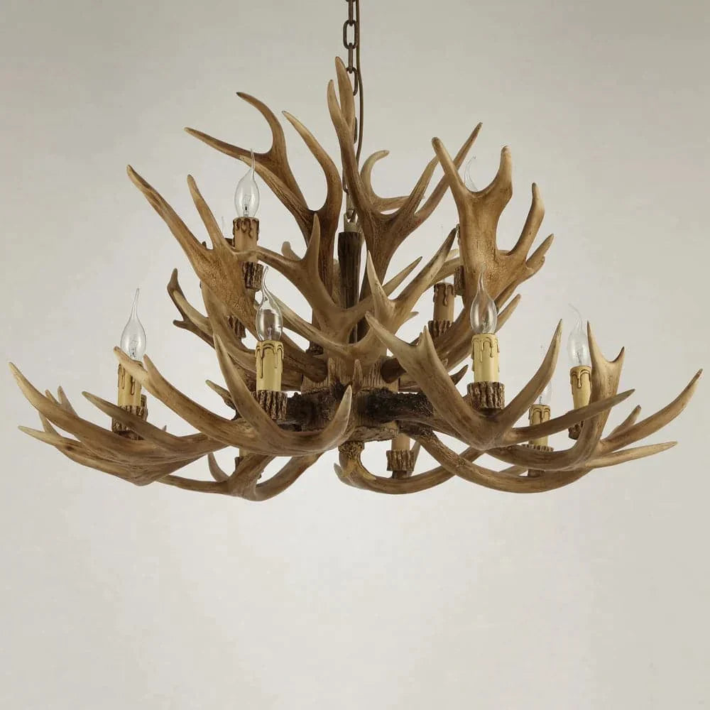 12-Light Rustic Antler Tiered Chandelier Candle Resin Cascade Ceiling Light